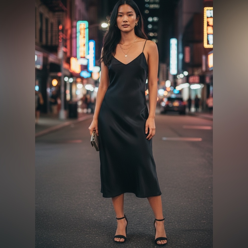 Sleek Satin Slip Dress - Gray (Size: S or XL)